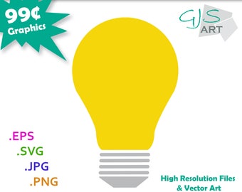 Light Bulb SVG File - Light Bulb Vector Art - Light Bulb Cut File svg, eps, png, jpg - 300dpi - Commercial Use - Digital Download
