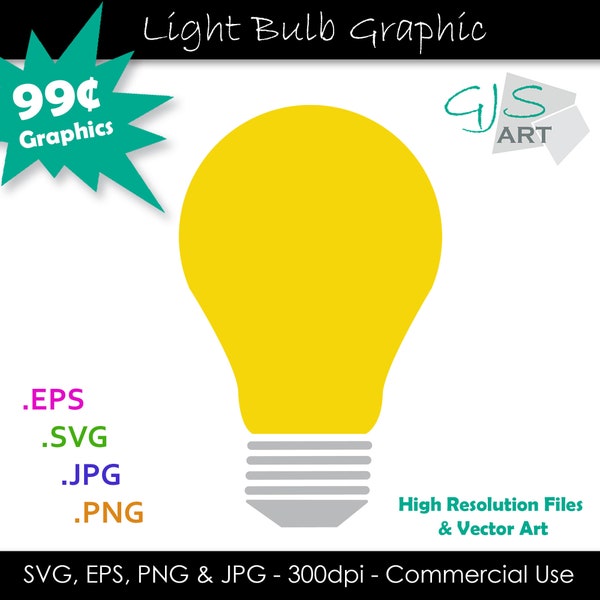 Light Bulb SVG File - Light Bulb Vector Art - Light Bulb Cut File svg, eps, png, jpg - 300dpi - Commercial Use - Digital Download