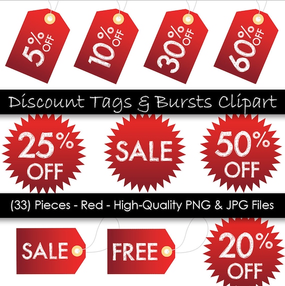 Price Tag Clipart - Printable Hang Tags - Red Sale Tags - 33 Pieces -  Commercial Use - 300 dpi PNG & JPG files - Instant Digital Download