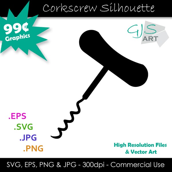 Corkscrew Silhouette SVG File - Corkscrew Clipart - Corkscrew Cut File svg, eps, png, jpg - 300dpi - Commercial Use