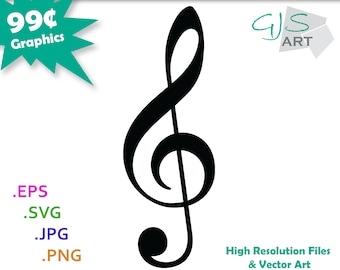 Treble Clef SVG File - Treble Clef Silhouette - Music Treble Clef Cut File svg, eps, png, jpg - 300dpi - Commercial Use