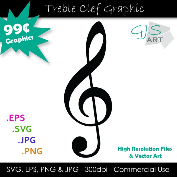 Treble Clef SVG File - Notenschlüssel Silhouette - Musik Notenschlüssel Plotterdatei svg, eps, png, jpg - 300dpi - Kommerzielle Nutzung