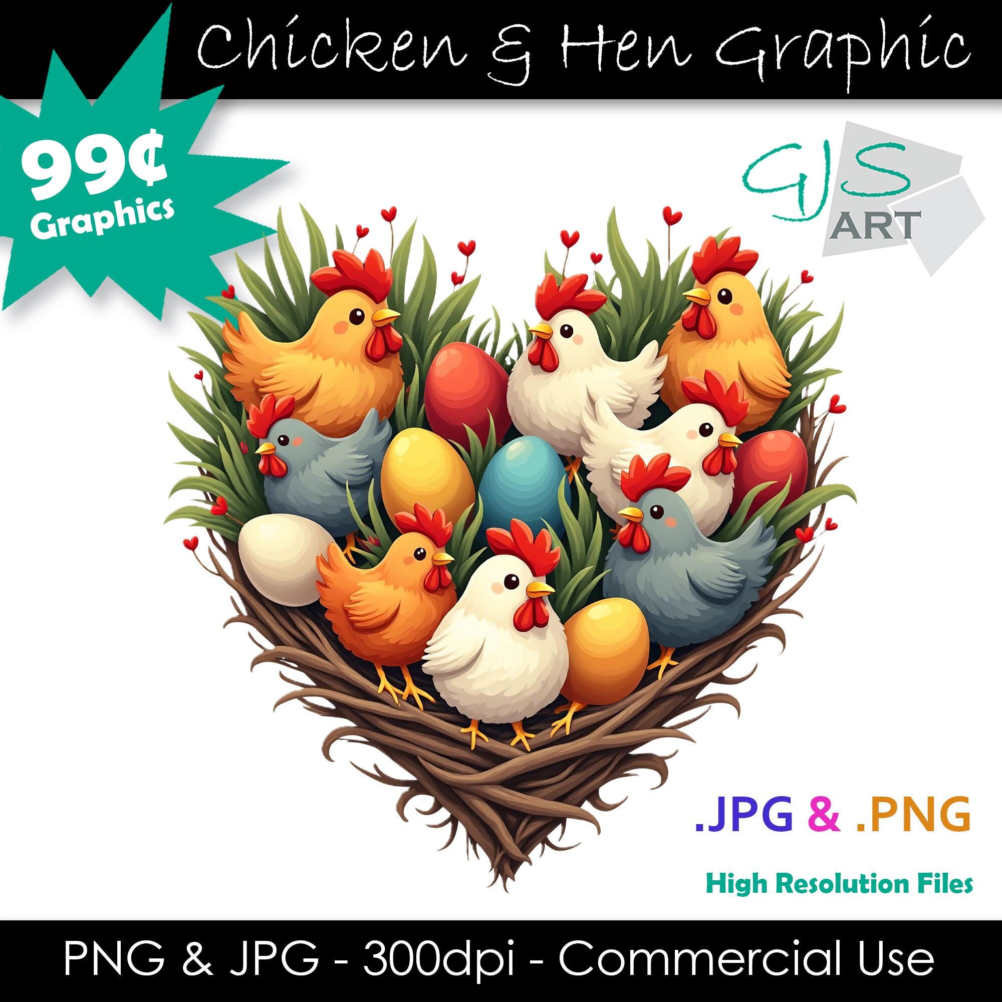 Chicken & Hen Clipart Chicken Lady Digital Graphic Chickens and Eggs in Heart Shape Nest Love for Chickens png and jpg For Commercial Use
