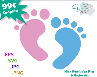 Baby Feet SVG - Baby Footprint Clip Art - Blue and Pink Baby Footprint Cut File - svg, eps, png, jpg - Commercial Use - Digital Download