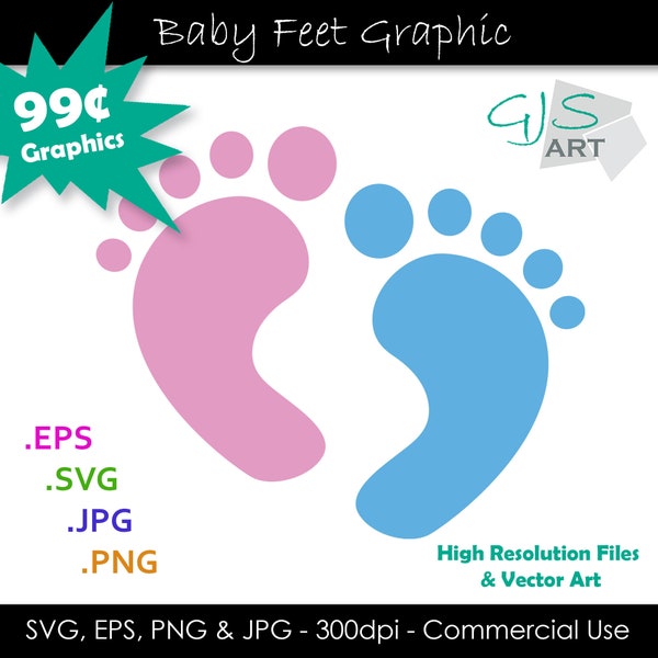 Baby Feet SVG - Baby Footprint Clip Art - Blue and Pink Baby Footprint Cut File - svg, eps, png, jpg - Commercial Use - Digital Download