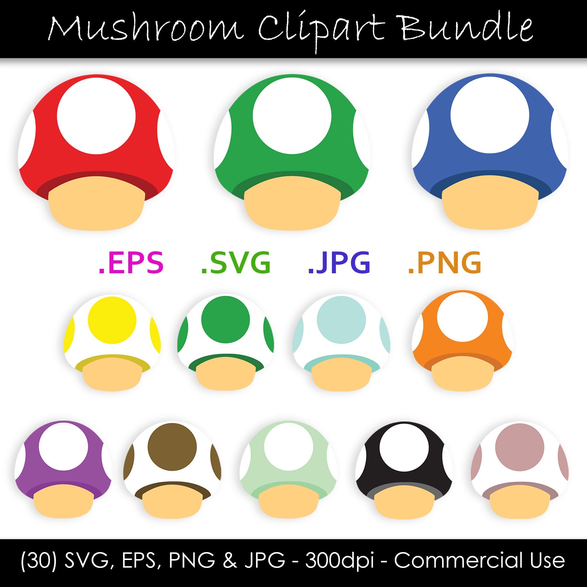 Mushroom SVG Bundle Mario Inspired Mushroom Clip Art 1UP Etsy Ireland