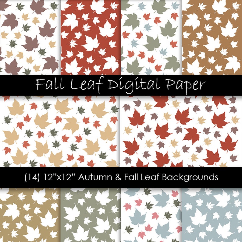 Autumn /& Fall Leaf Backgrounds Commercial Use Fall Leaf Digital Scrapbook Paper 300 dpi JPG Digital Download Digital Leaf Patterns