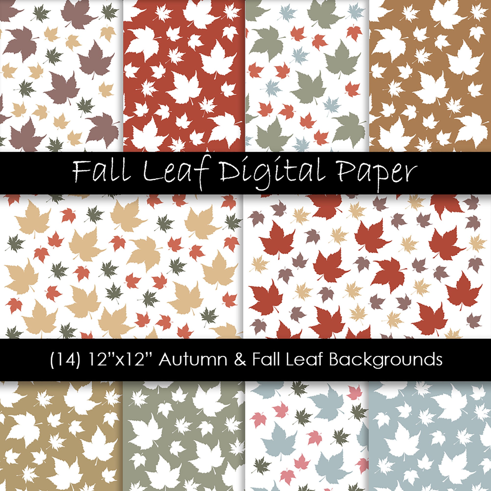 Autumn /& Fall Leaf Backgrounds Commercial Use Fall Leaf Digital Scrapbook Paper 300 dpi JPG Digital Download Digital Leaf Patterns