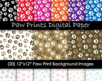 Paw Print Patterns - Dog Paw Digital Papers - Paw Print Backgrounds in Multiple Colors - Commercial Use - 300 dpi JPG files