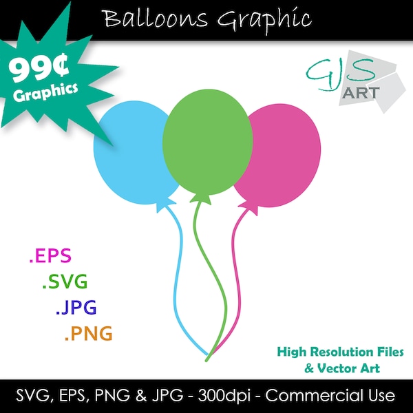 Balloons SVG File - Balloons Silhouette - Balloons Cut File svg, eps, png, jpg - 300dpi - Commercial Use - Digital Download