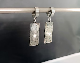 boucles d'oreilles créoles en filigrane avec pendentif, gravure laser, acier inoxydable