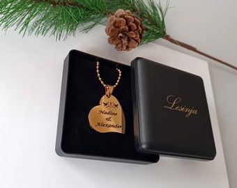 Personalisierte Hochzeit Kugelkette Anhänger erinnerung LaserGravur, Gold, Silber, aus Edelstahl, Namensgravur  Geschenkbox Etui