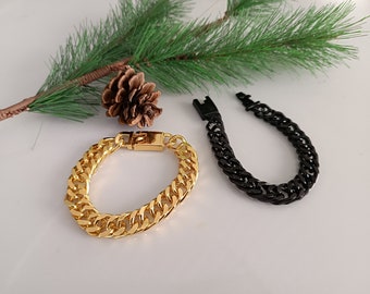 Männer Armband, Herren Armband, Gold, Schwarze Gliederkette, Dicke