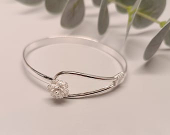 Bracelet à motif fin de fleur, bracelet à plumes réglable en argent