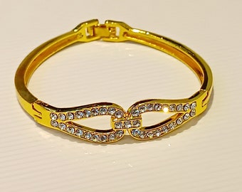 Strass Armband Armreif Edelstahl schließbar in Gold