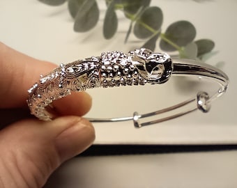 Bracelet à motif fin de paon, réglable, en argent, avec plumes