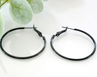 Stainless steel hoop earrings, 40 mm, 1 pair, black color