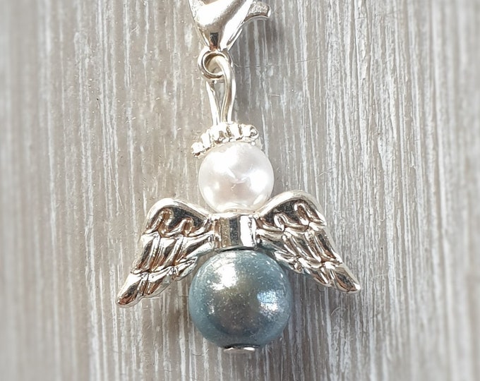 10 Guardian Angel Pendants Angel Baptism Communion Wedding Confirmation Lucky Charm Guest Gift Birth Miracle Beads grey/green