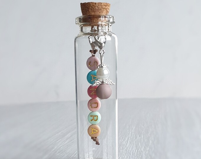 Schutzengel Anhänger mit Glas Namen personalisiert Engel Taufe Kommunion Glückbringer Charm versilbert Gastgeschenk Firmung Engelchen
