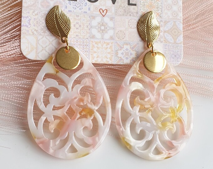 Earrings Stainless Steel Stainless Leaf Shape Resin Peach Earrings Stainless Steel Stainless Steel Earrings