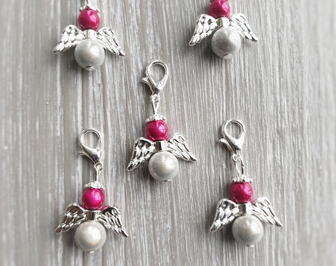 20 Guardian Angel Pendant Angel Baptism Communion Wedding Lucky Charm Silver Plated Guest Gift Pearls Light Grey and Pink Angel