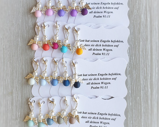 20 Guardian Angel Pendants + 20 Cards Baptism Communion Wedding Lucky Charm Silver Plated Gift Angel Note Personalizable
