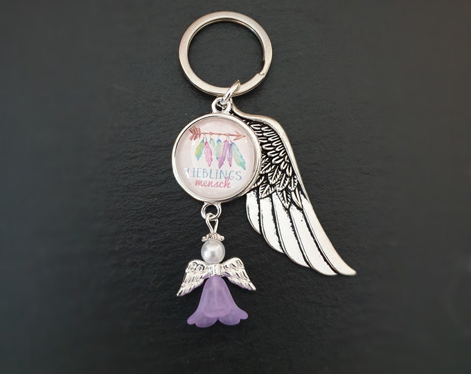 Keychain favorite person guardian angel feather heart keyring luck pendant gift keyring favorite person girlfriend