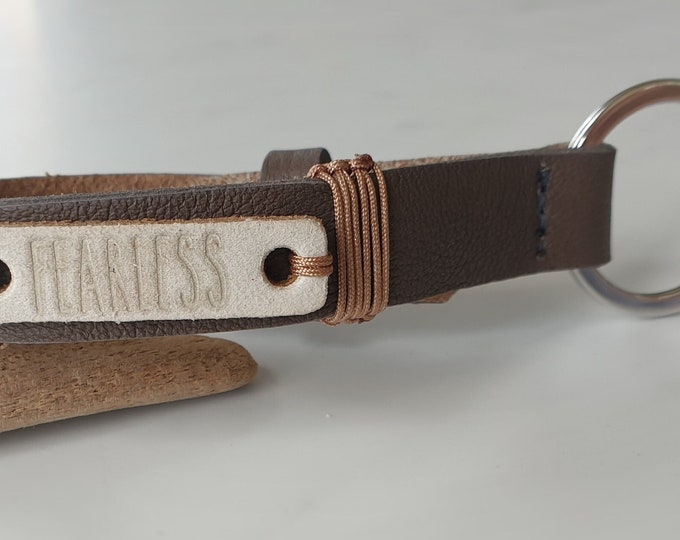 Real leather pendant Fearless keychain guardian angel pendant gift girlfriend, leather, keyring, woman, stainless steel