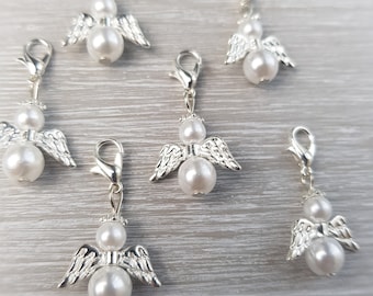 10 pendentifs ange gardien anges baptême communion mariage porte-bonheur confirmation charme argent plaqué cadeau invité perles blanc chic