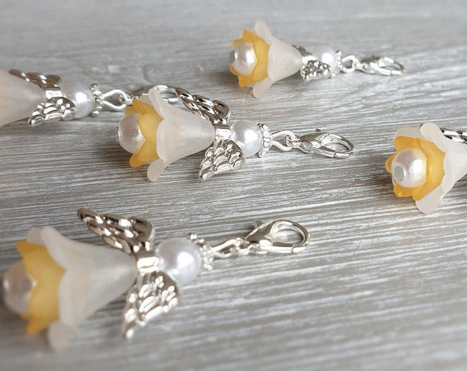 20 Guardian Angel Pendant Angel Baptism Communion Wedding Lucky Charm Silver Plated Gift Wings Confirmation Angel Mother of Pearl Orange
