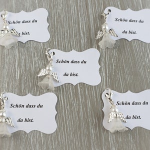 20 beschermengelhangers + 20 kaarten, doop, communie, bruiloft, geluksbrenger, verzilverde gastgeschenknoot, aanpasbaar