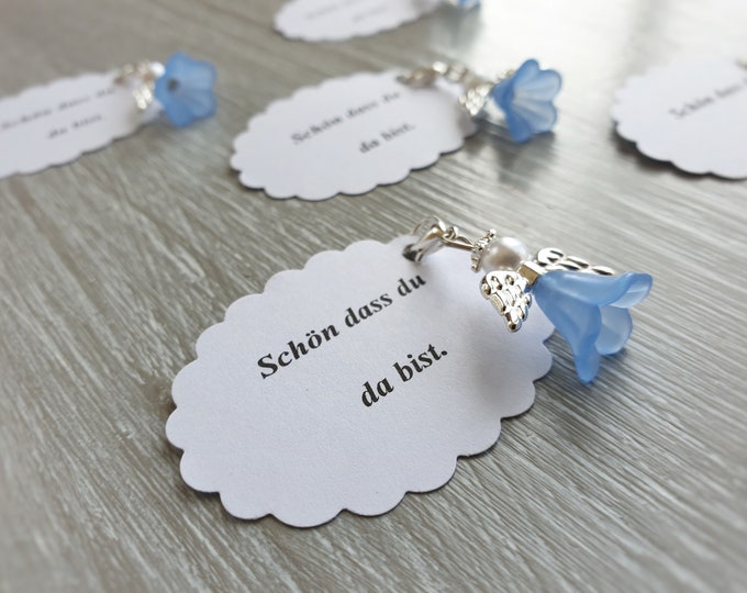 20 Guardian Angel Pendants + 20 Cards Baptism Communion Wedding Lucky Charm Silver Plated Guest Gift Wings Note Personalizable