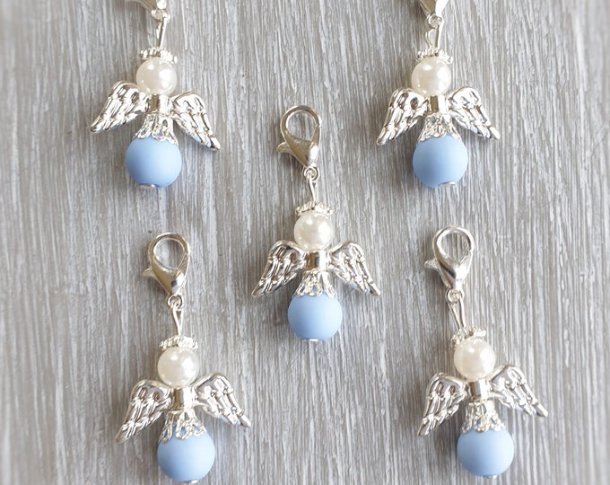10 Guardian Angel Pendant Angel Baptism Communion Wedding Lucky Charm Silver Plated Guest Gift Pearls