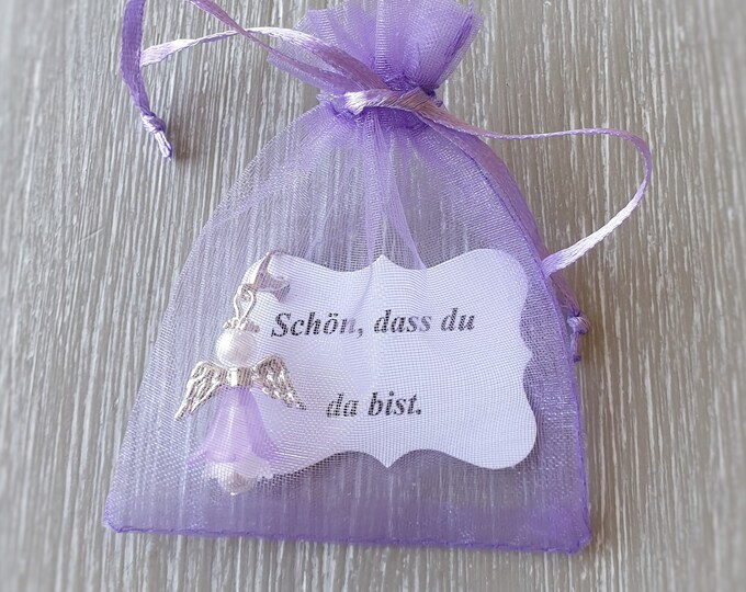 10x Guardian Angel Pendant Angel with Net Bag Baptism Communion Wedding Lucky Charm Guest Gift Note Personalizable Purple