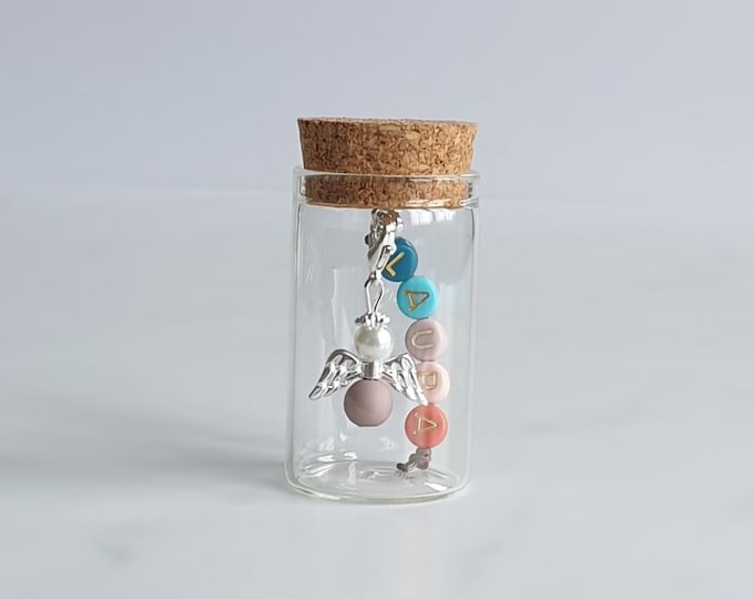 Schutzengel Anhänger mit Glas personalisiert Engel Taufe Kommunion Hochzeit Glückbringer Charm versilbert Gastgeschenk Firmung Engelchen
