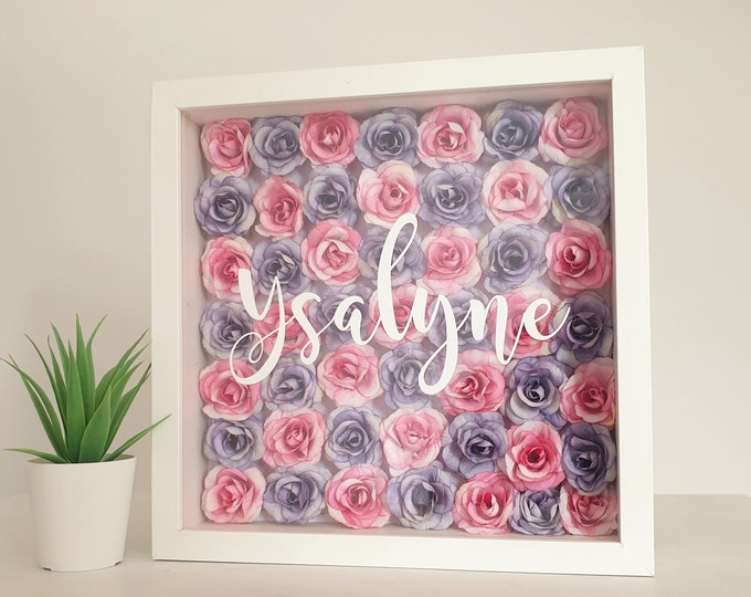 Personalisierter Vornamen Seidenrosen Rahmen Geschenk beste Freundin rose Blumen, Brautjungfer Deko viele Farbmöglichkeiten