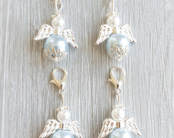 20 guardian angel pendants angel baptism communion wedding silver-plated lucky charm little angel birth charm guest gift pearls light blue