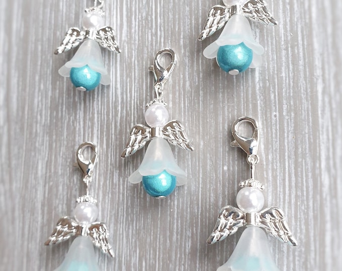 10 Guardian Angel Pendants Angel Baptism Communion Wedding Lucky Charm Silver Plated Guest Gift Birthday Miracle Beads Turquoise
