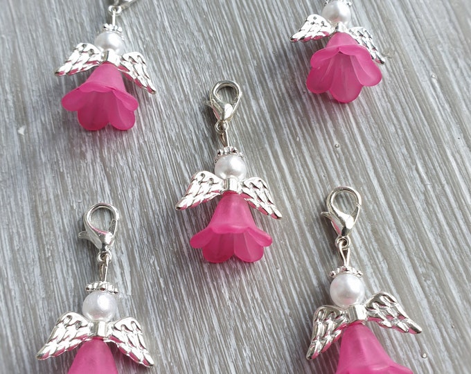 20 Guardian Angel Pendants Angel Pink Baptism Communion Wedding Lucky Charm Silver Plated Mother of Pearl Guest Gift Angel