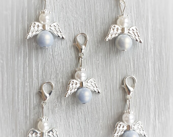 20 Guardian Angel Pendants Angel Baptism Communion Wedding Confirmation Birth Lucky Charm Silver Plated Guest Gift Blue/Gray spc