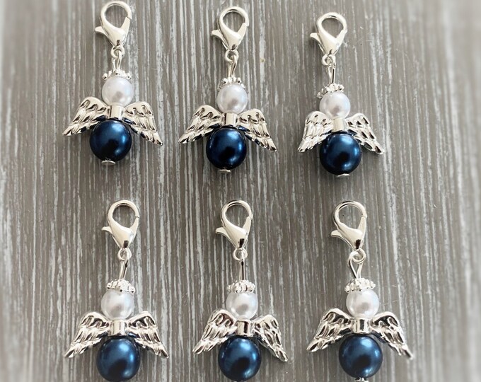 10 Guardian Angel Pendants Angel Baptism Communion Wedding Lucky Charm Silver Plated Mother of Pearl Guest Gift Pearls Blue