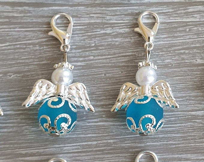 10 Guardian Angel Pendant Polaris Angel Baptism Communion Blue Wedding Lucky Charm Silver Plated Gift Glass Beads Angel