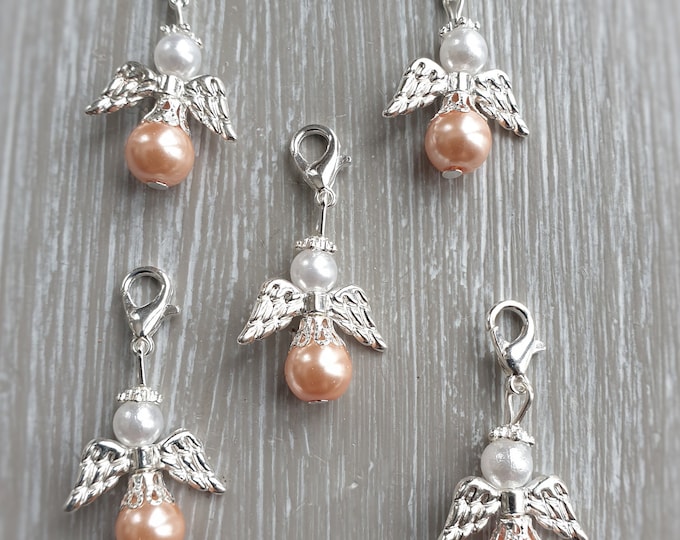 10 Guardian Angel Pendant Angel Baptism Communion Wedding Lucky Charm Silver Plated Mother of Pearl Gift Pearls Abrikose