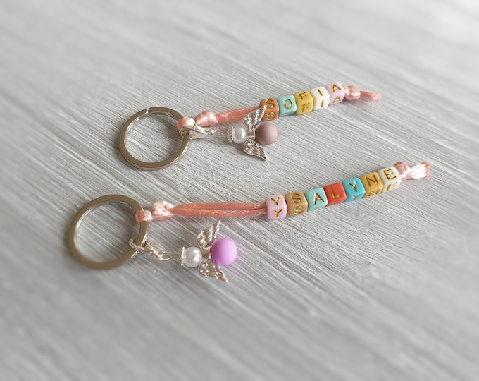 Set of two personalizable keychains, lucky charm, silver-plated, guest gift, angel note, personalizable