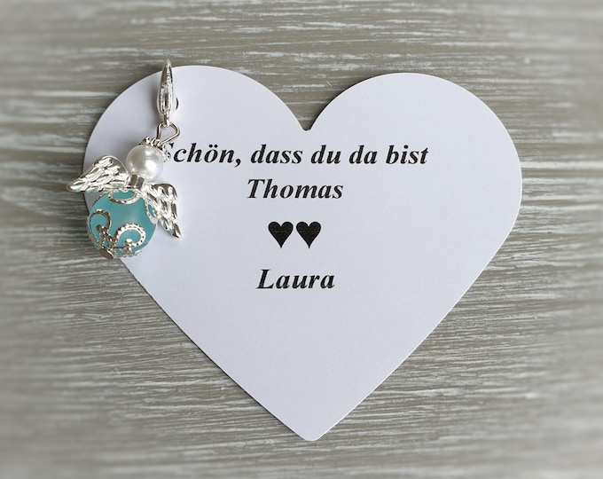 10 Guardian Angel Pendant Angel Baptism Communion Light Blue Wedding Lucky Charm Heart Silver Plated Gift Charm Personalizable Pearls