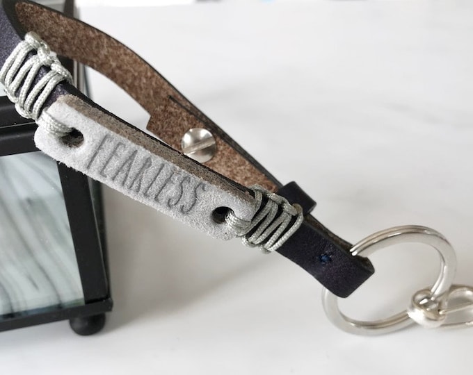 Real leather pendant Fearless keychain guardian angel pendant gift girlfriend, leather, keyring, woman, stainless steel