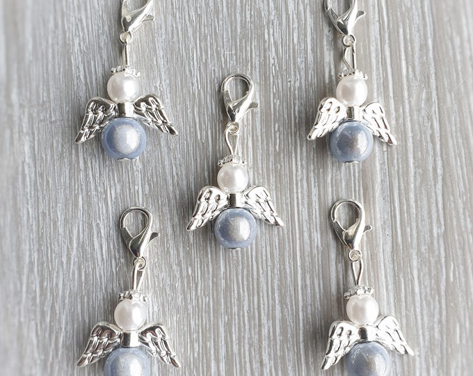 20 Guardian Angel Pendants Angel Baptism Communion Wedding Lucky Charm Confirmation Guest Gift Pearls Miracle Beads Light Blue/Gray
