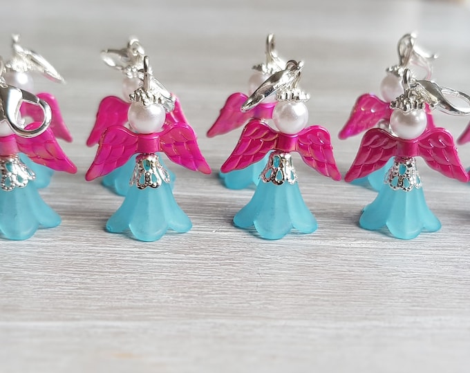 20 Guardian Angel Pendant Angel Pink Baptism Communion Wedding Turquoise Lucky Charm Filigree Charm Silver Plated Mother of Pearl Guest Gift Blue