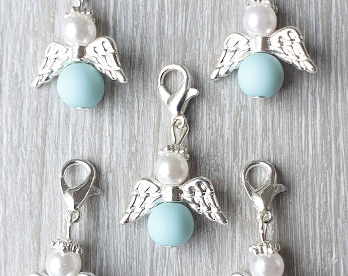 10 Guardian Angel Pendants Angel Birth Baptism Confirmation Communion Wedding Lucky Charm Guest Gift Pearls Light Green/Blue