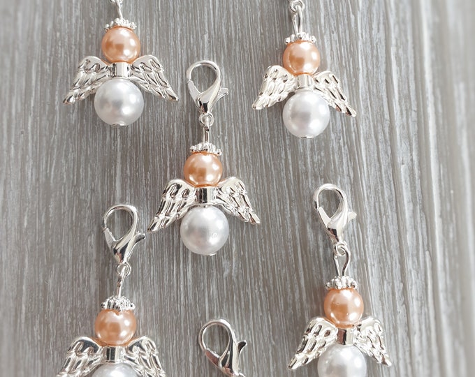 20 Guardian Angel Pendant Angel Baptism Communion Wedding Lucky Charm Silver Plated Mother of Pearl Gift Pearls Peach